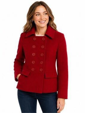 Pacific Trail Womens Small Red Wool Blend Double Breasted Peacoat Jacket